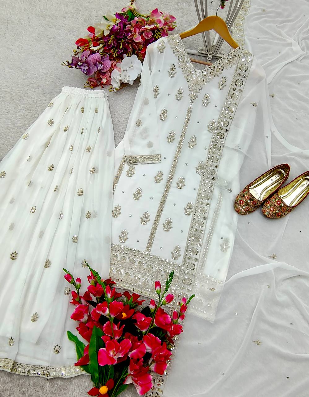 Heavy Chinon Silk Gown -Pent  Dupatta Set