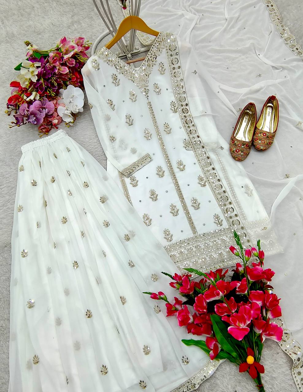 Heavy Chinon Silk Gown -Pent  Dupatta Set