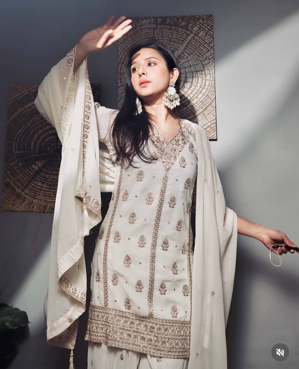 Heavy Chinon Silk Gown -Pent  Dupatta Set