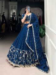 Simple yet stunning: Our Vichitra Silk Lehenga Choli, featuring delicate sequin and thread embroidery for a sophisticated look
