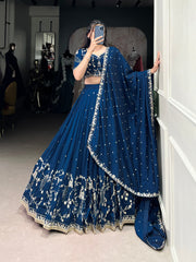 Simple yet stunning: Our Vichitra Silk Lehenga Choli, featuring delicate sequin and thread embroidery for a sophisticated look